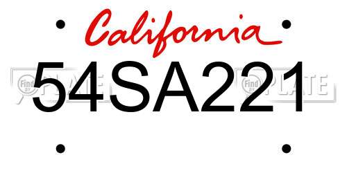 54SA221 California License Plate
