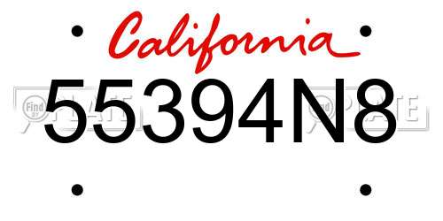 55394N8 California License Plate
