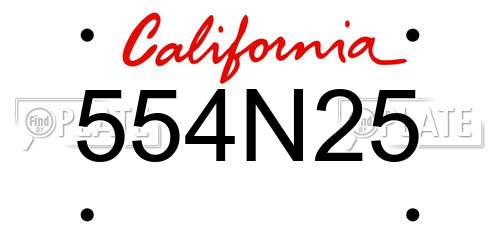 554N25 California License Plate