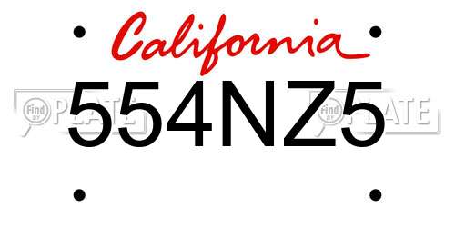 554NZ5 California License Plate