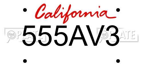 555AV3 California License Plate