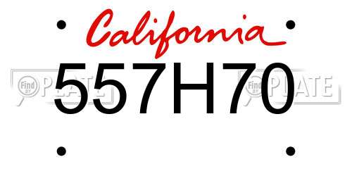 557H70 California License Plate