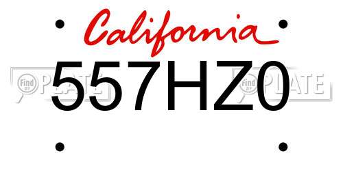 557HZ0 California License Plate