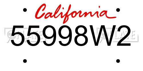 55998W2 California License Plate