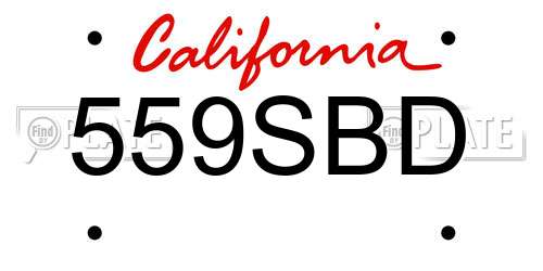 559SBD California License Plate