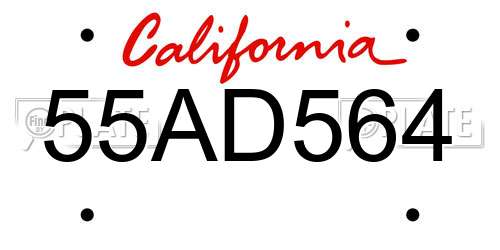 55AD564 California License Plate