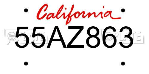 55AZ863 California License Plate