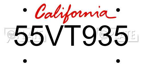 55VT935 California License Plate