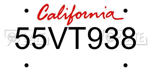55VT938 California License Plate