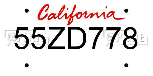 55ZD778 California License Plate