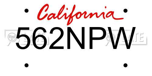 562NPW California License Plate