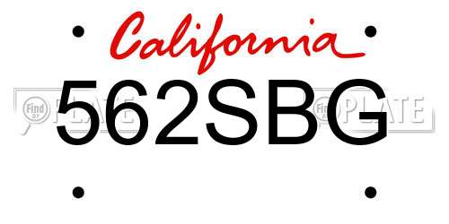 562SBG California License Plate