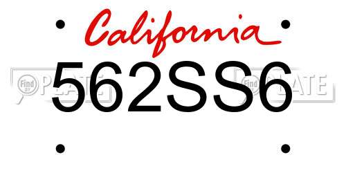 562SS6 California License Plate