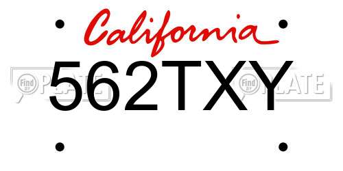 562TXY California License Plate