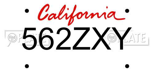 562ZXY California License Plate