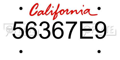 56367E9 California License Plate