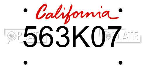 563K07 California License Plate