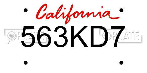 563KD7 California License Plate