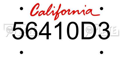 56410D3 California License Plate