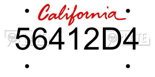 56412D4 California License Plate
