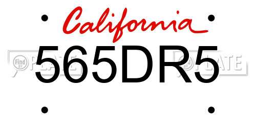 565DR5 California License Plate