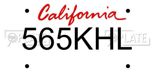 565KHL California License Plate
