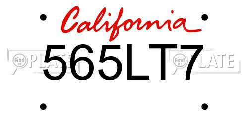 565LT7 California License Plate