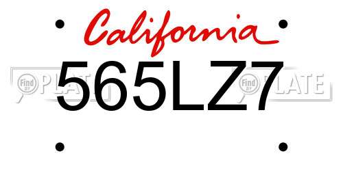 565LZ7 California License Plate