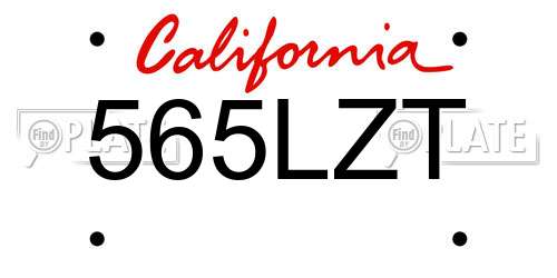 565LZT California License Plate