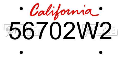 56702W2 California License Plate