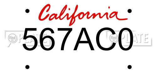 567AC0 California License Plate