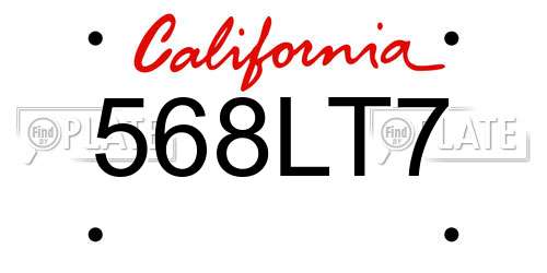 568LT7 California License Plate