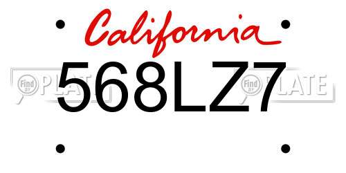 568LZ7 California License Plate