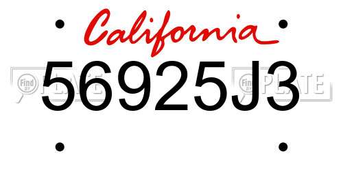 56925J3 California License Plate