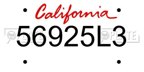 56925L3 California License Plate