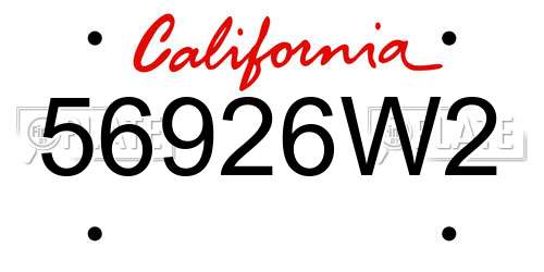 56926W2 California License Plate