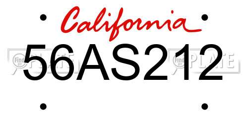 56AS212 California License Plate