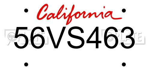 56VS463 California License Plate