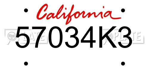 57034K3 California License Plate