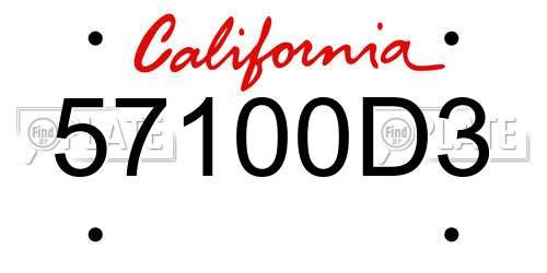57100D3 California License Plate