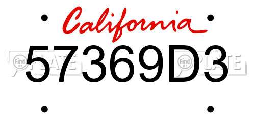 57369D3 California License Plate