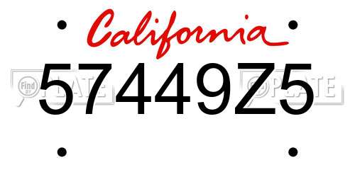 57449Z5 California License Plate