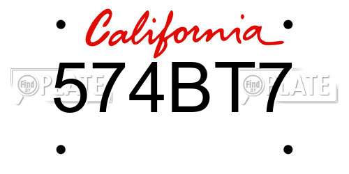 574BT7 California License Plate