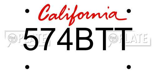 574BTT California License Plate