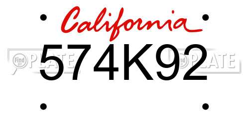 574K92 California License Plate