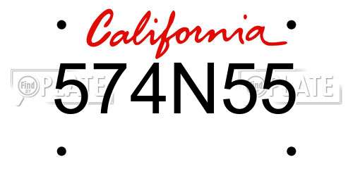574N55 California License Plate