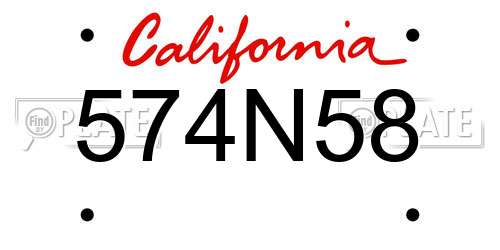574N58 California License Plate