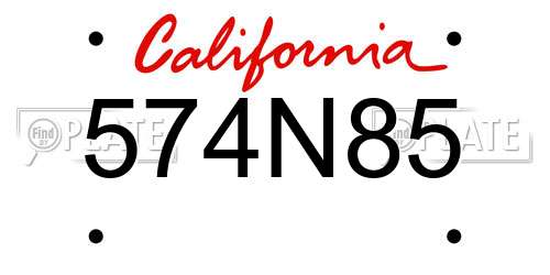 574N85 California License Plate