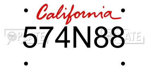 574N88 California License Plate