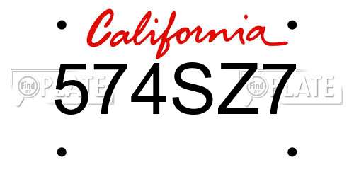 574SZ7 California License Plate